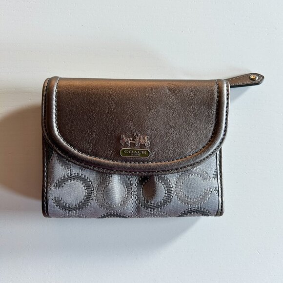 Coach Madison Grey Silver Metallic Maggie Bag - Excel… - Gem Vintage Y2K NWT Coach Madison Grey Silver Dot Medium Trifold Wallet